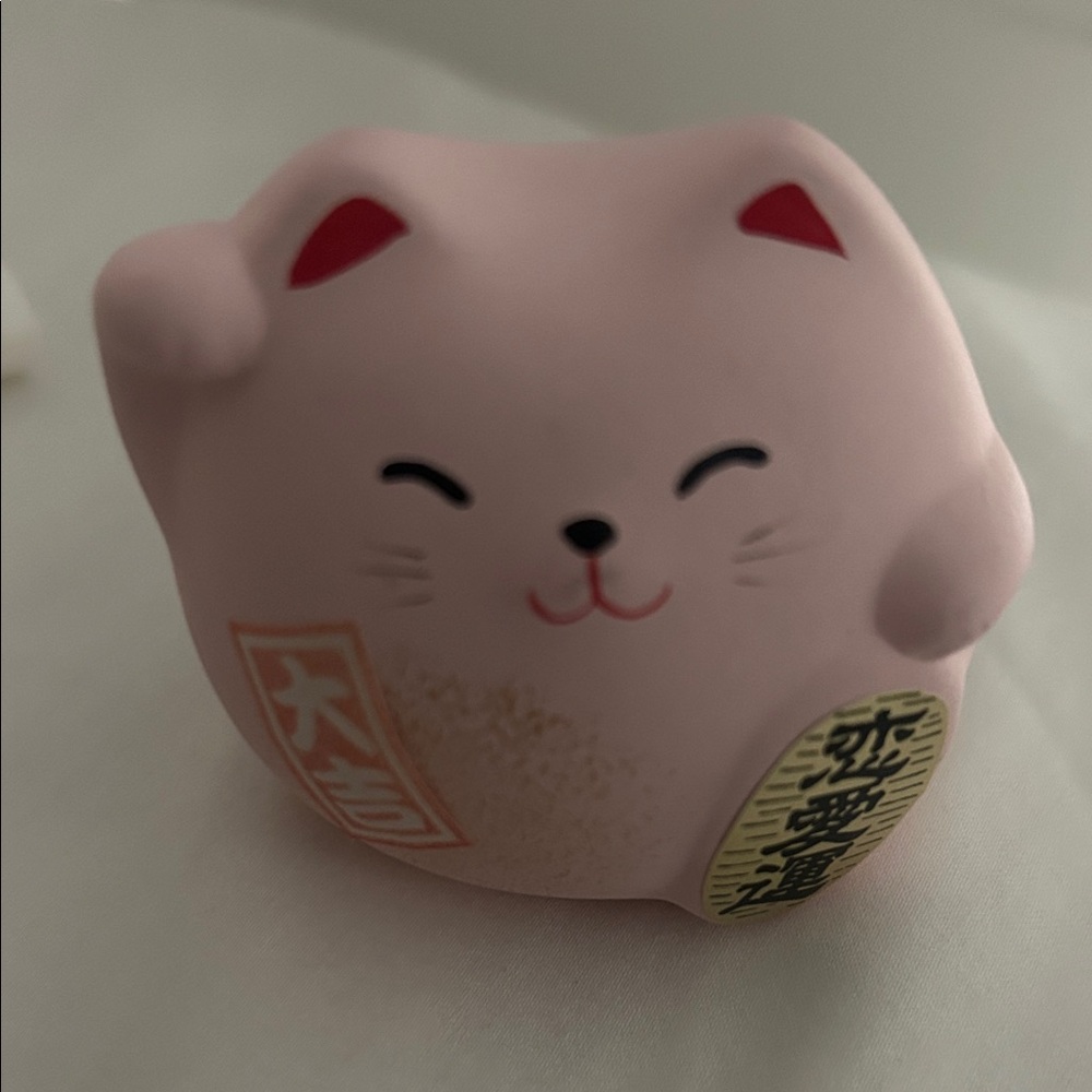 Pink Ceramic Lucky Cat Figurine